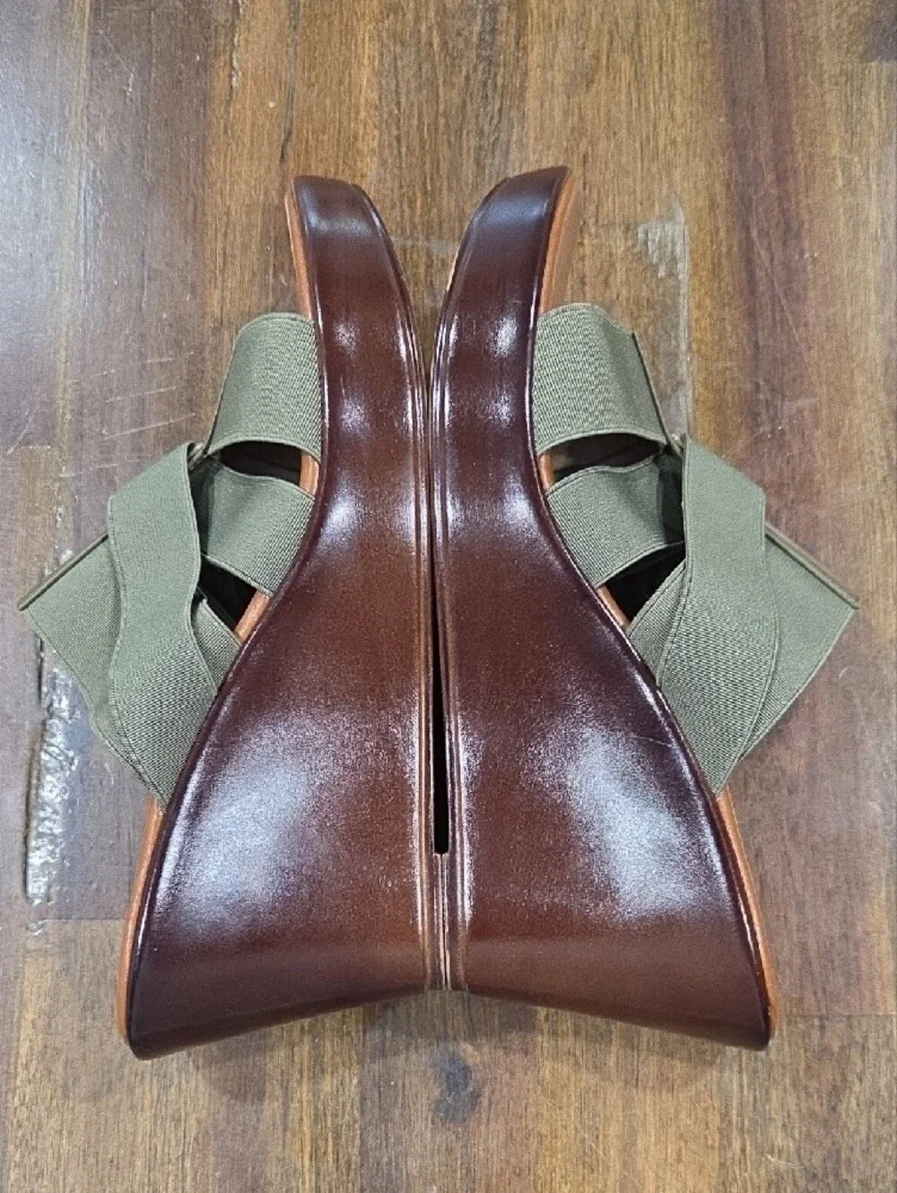 Italian Shoemakers Olive and Tan Crossband Wedge Sandal